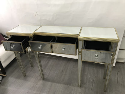 Console Mirrored Antiqued Ribbed. Last One, Floor Stock Left, Half Price., Console Embraces The Glamour Of Hollywood And Art Deco Inspiration