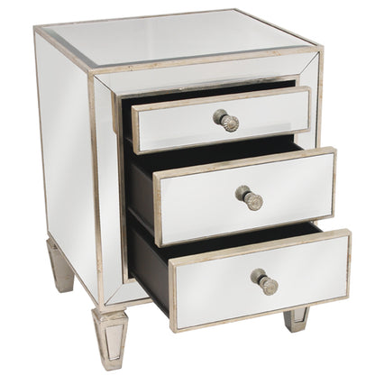 Mirrored 3 Drawer Bedside Antique Seamless. Last One, Floor Stock Left, Half Price.