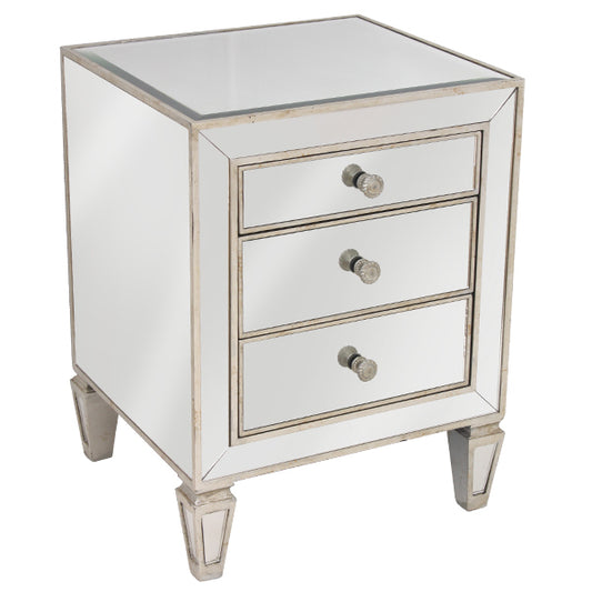 Mirrored 3 Drawer Bedside Antique Seamless. Last One, Floor Stock Left, Half Price.