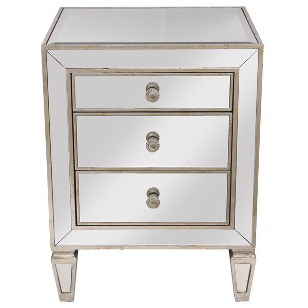 Mirrored 3 Drawer Bedside Antique Seamless. Last One, Floor Stock Left, Half Price.