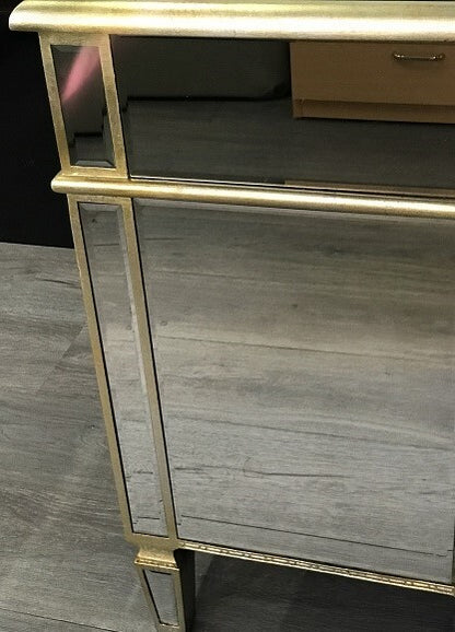 Mirrored Bedside Cabinet Antique 1 Door 1 Drawer. Last One, Floor Stock Left, Half Price.