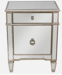 Mirrored Bedside Cabinet Antique 1 Door 1 Drawer Champagne Trim