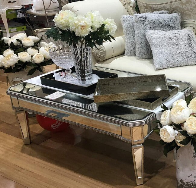 Mirrored Rectangular Coffee Table Antique Ribbed, Last One, Floor Stock Left, Half Price.