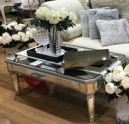 Mirrored Rectangular Coffee Table Antique Ribbed, Last One, Floor Stock Left, Half Price.