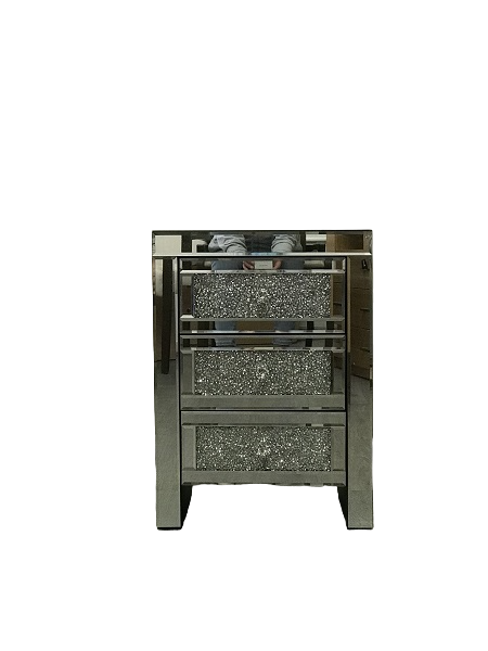 Mirrored Bedside With 3 Sparkling Drawers. Last One, Floor Stock Left, Half Price.