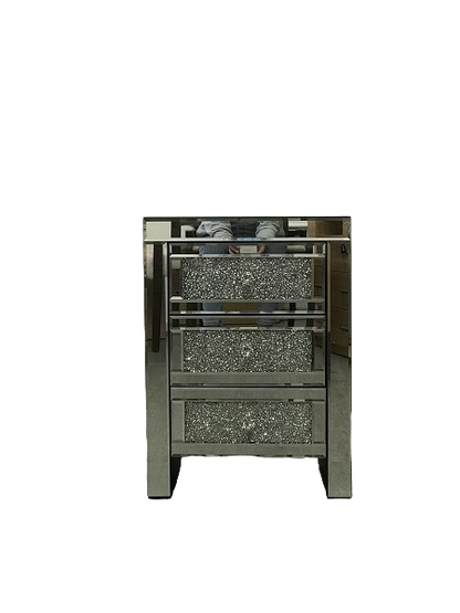 Mirrored Bedside With 3 Sparkling Drawers. Last One, Floor Stock Left, Half Price.