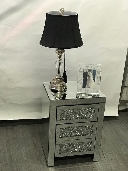 Mirrored Bedside With 3 Sparkling Drawers. Last One, Floor Stock Left, Half Price.