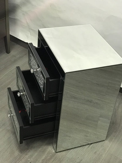 Mirrored Bedside With 3 Sparkling Drawers. Last One, Floor Stock Left, Half Price.