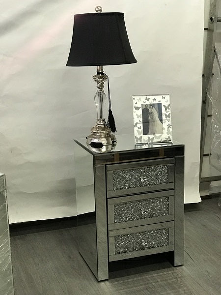 Mirrored Bedside With 3 Sparkling Drawers. Last One, Floor Stock Left, Half Price.
