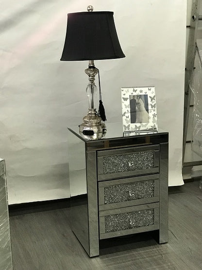 Mirrored Bedside With 3 Sparkling Drawers. Last One, Floor Stock Left, Half Price.