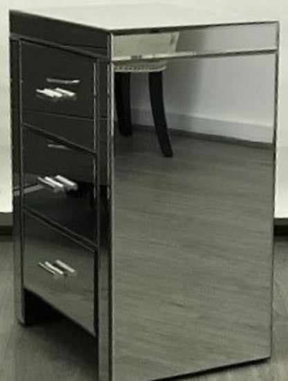 Mirrored Modern Bedside With 3 Drawers On Runners In Silver. Last Two, Floor Stock Left, Half Price.