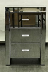 Mirrored Modern Bedside With 3 Drawers On Runners In Silver. Last Two, Floor Stock Left, Half Price.