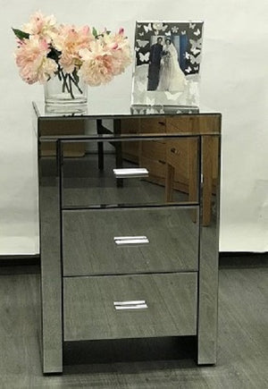 Mirrored Modern Bedside with 3 drawers