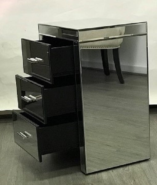 Mirrored Modern Bedside With 3 Drawers On Runners In Silver. Last Two, Floor Stock Left, Half Price.
