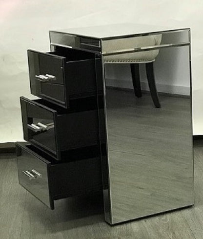 Mirrored Modern Bedside With 3 Drawers On Runners In Silver. Last Two, Floor Stock Left, Half Price.