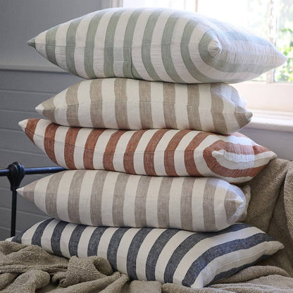 Santi Linen Cushion - White/Nutmeg Stripe
