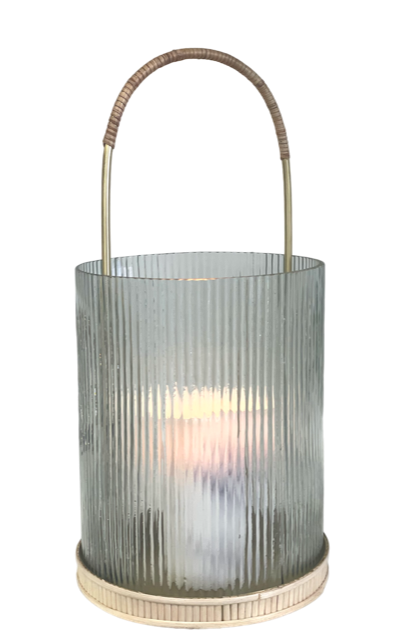 433 - Lantern:Small Clear Ribbed Glass 26Cm