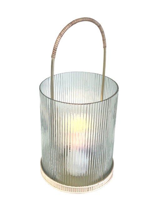 433 - Lantern:Small Clear Ribbed Glass 26Cm
