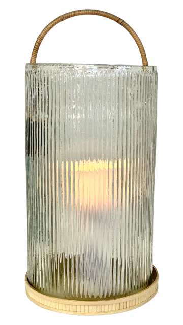 434 - Lantern:Large Clear Ribbed Glass 36Cm