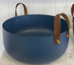 451A - Powder Coated Bowl: Blue W/Leather