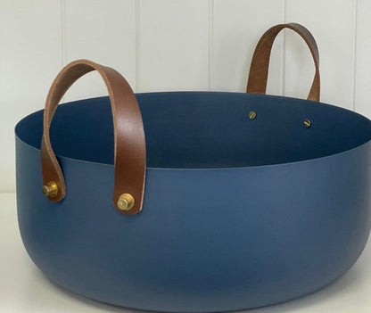 451A - Powder Coated Bowl: Blue W/Leather
