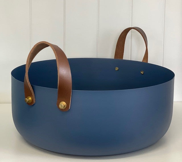 451A - Powder Coated Bowl: Blue W/Leather