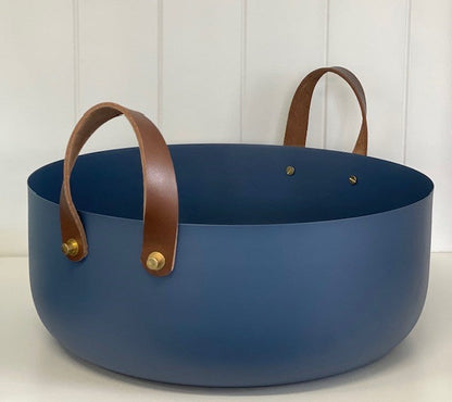 451A - Powder Coated Bowl: Blue W/Leather