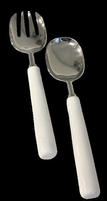 456 - Nickle Enamel Salad Servers