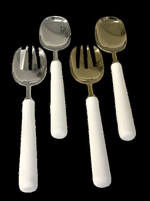 456 - Nickle Enamel Salad Servers
