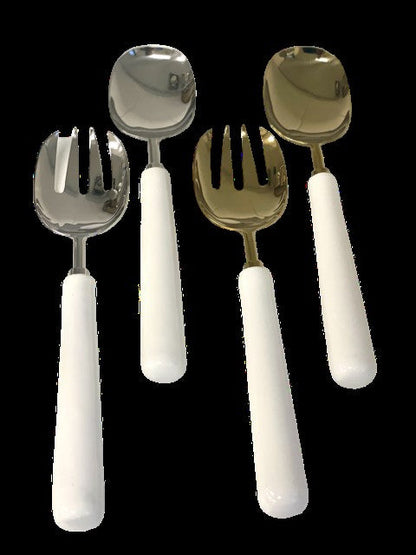 456 - Nickle Enamel Salad Servers