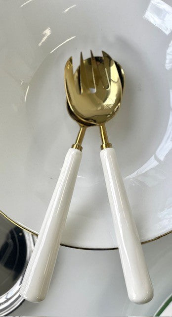 456A - Gold Enamel Salad Servers