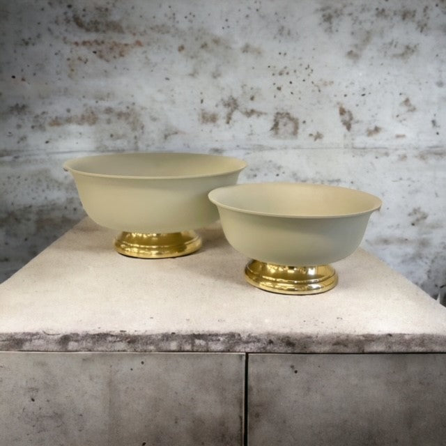 456C - P/Coated Bowl/Gold Base Cream Sml 25X13
