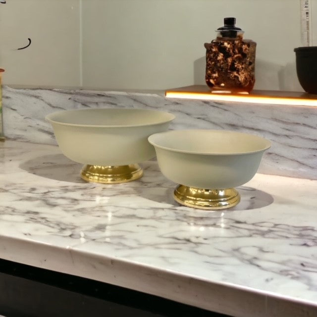 456C - P/Coated Bowl/Gold Base Cream Sml 25X13