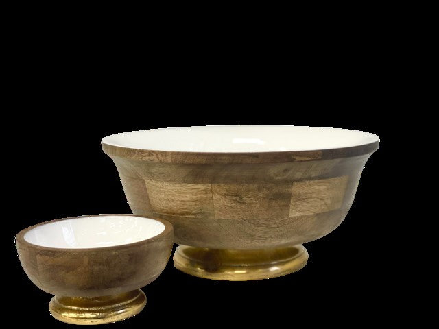 456J - Timber Round Bowl Cream Gold Base 33X 15