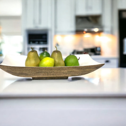 456K - Timber Rect Bowl Cream 42X20X8Cm