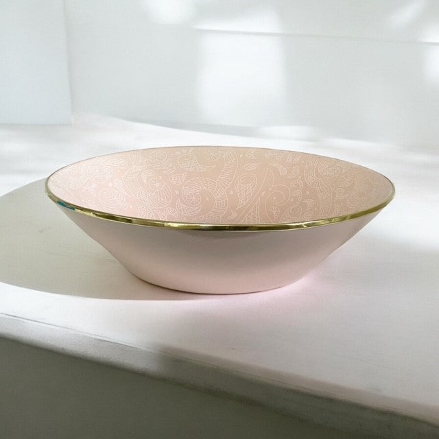 457A Limitée Ceramic Bowl Blush Pattern W/Gold Rim 42X10