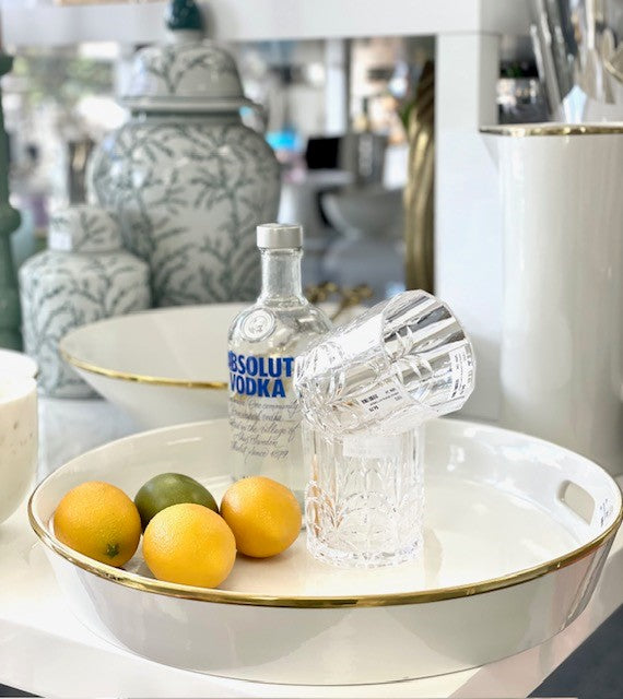 457G Limitée Ceramic Tray White W/Gold  Rim 42X7Cm