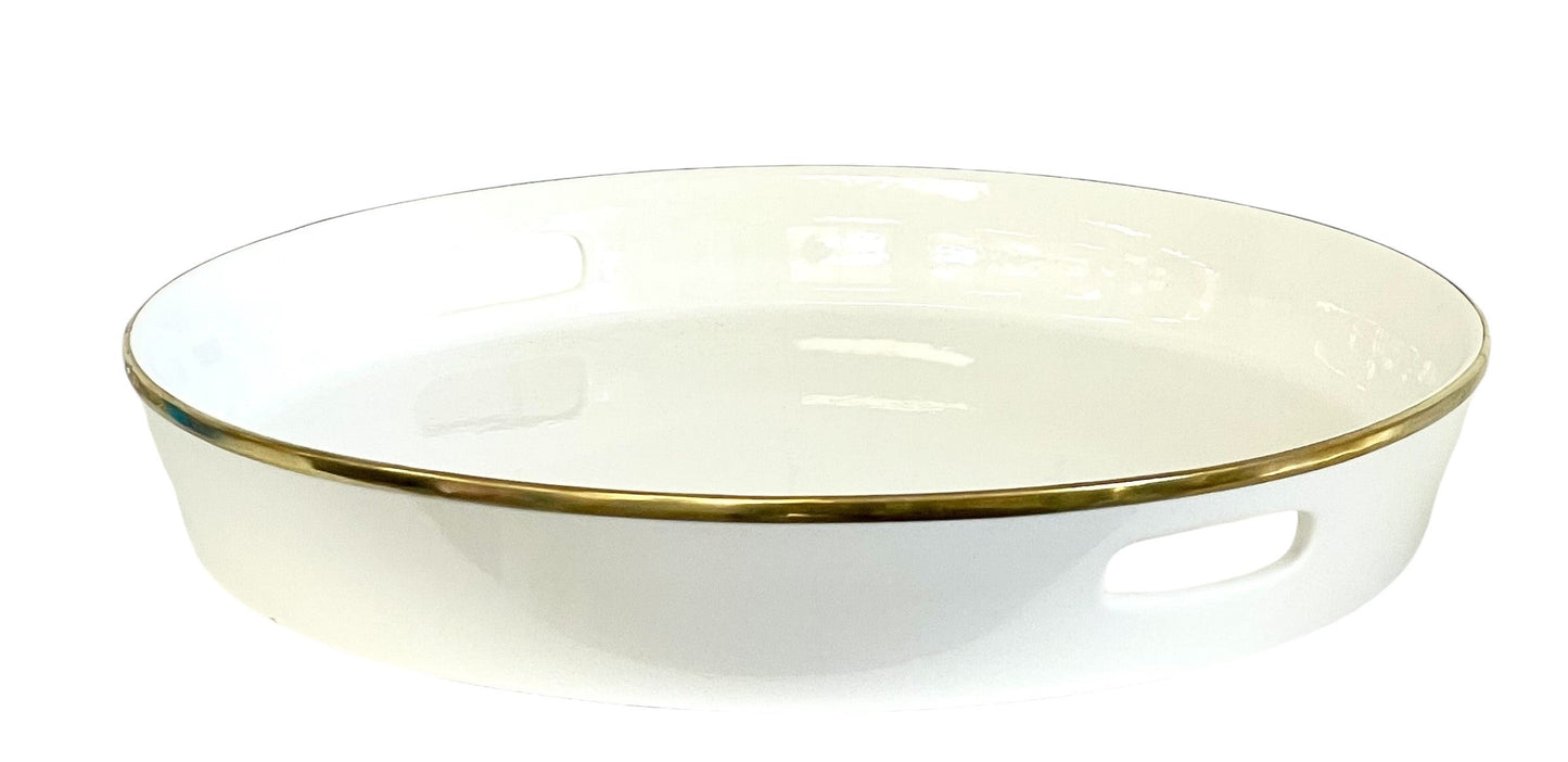 457G Limitée Ceramic Tray White W/Gold  Rim 42X7Cm