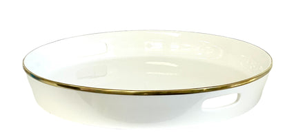 457G Limitée Ceramic Tray White W/Gold  Rim 42X7Cm