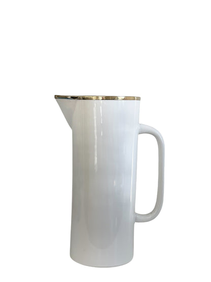 457H Limitée Ceramic White Jug W/Gold Rim 12X30