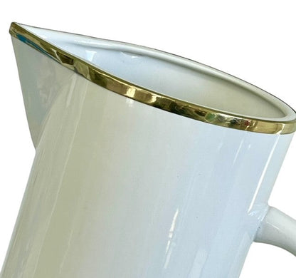 457H Limitée Ceramic White Jug W/Gold Rim 12X30