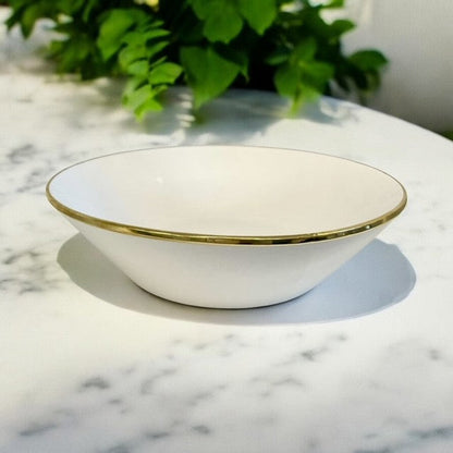 457J LimitÃƒÂ©e Ceramic White Glaze Medium Bowl W/Gold Rim 30X8