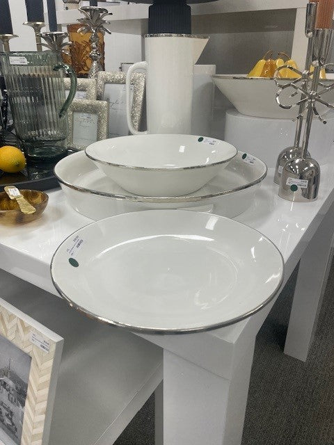 457L Limitée Ceramic White Glaze Small Bowl W/Silver Rim 26C