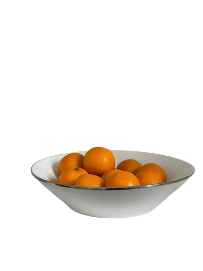 457M Limitée Ceramic Large Bowl White W/Silver Rim 42X10