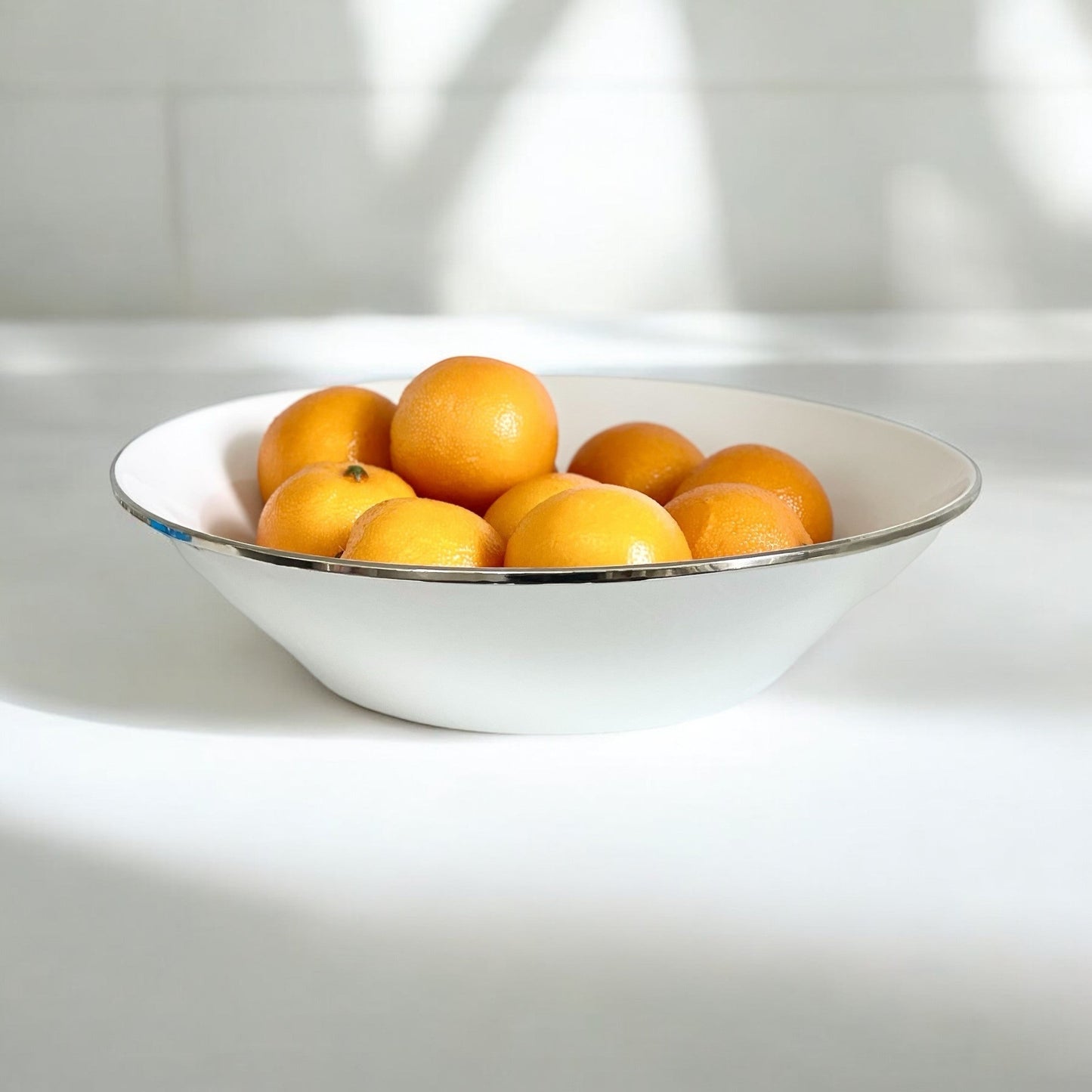 457M Limitée Ceramic Large Bowl White W/Silver Rim 42X10