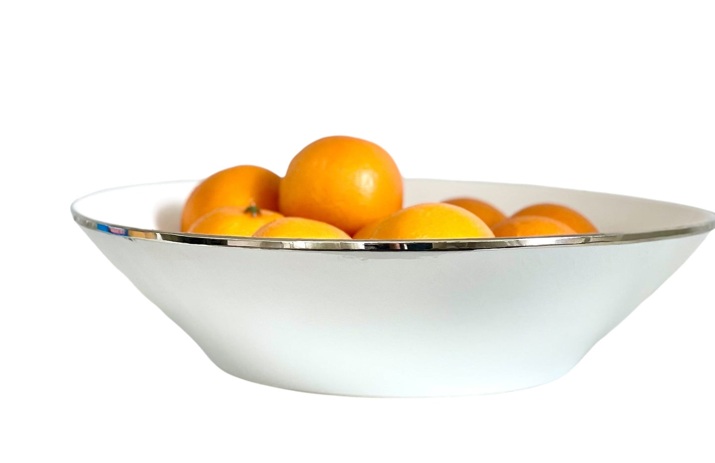 457M Limitée Ceramic Large Bowl White W/Silver Rim 42X10
