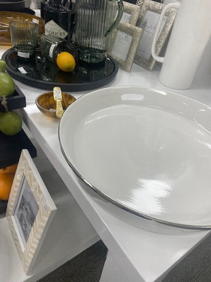 457N Limitée Ceramic Tray White:Silver 42X7Cm