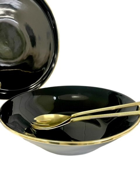 457Q Limitée Ceramic Bowl Large Black W/Gold Rim 42 X10