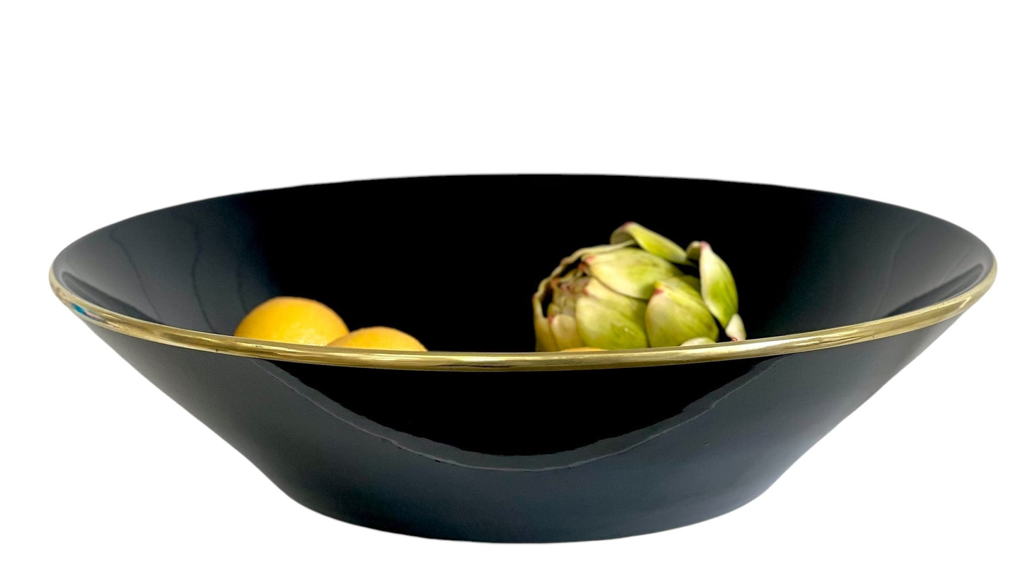 457Q Limitée Ceramic Bowl Large Black W/Gold Rim 42 X10