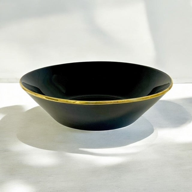 457W Limitée Ceramic Glaze Medium Bowl Black W/Gold  Rim 30Cm